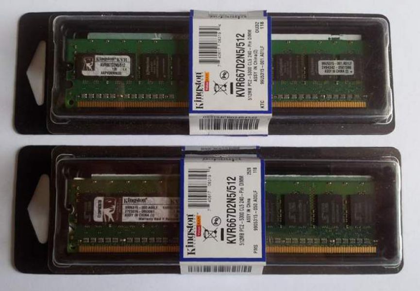Memoria RAM tipo DDR2-667, 1 GB, (2 x 512 MB), PC2 5300, 